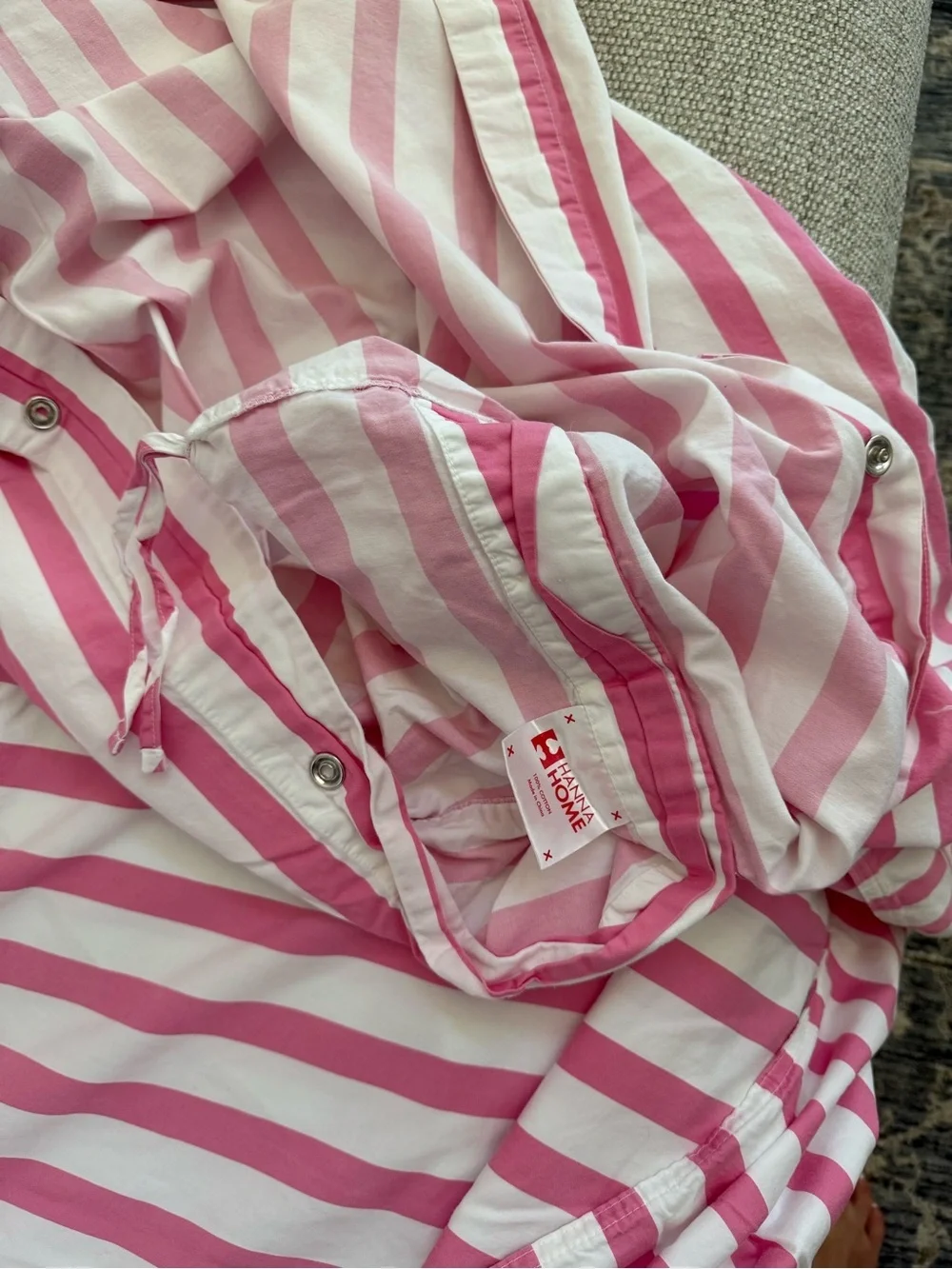 Hanna Home Pink White Stripe Twin Duvet Cover 100% Cotton 61 x 81